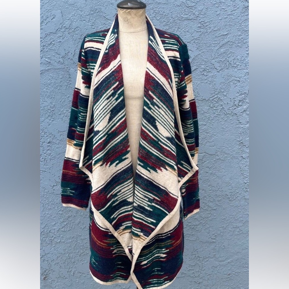 Lucky Brand Open Front Waterfall Cardigan Southwestern Size Large
